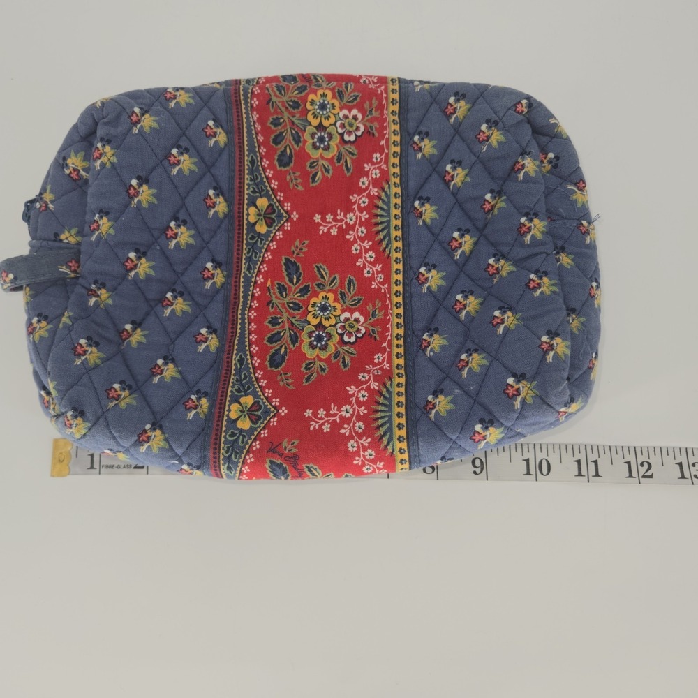 Vera Bradley Provencal Large Cosmetic Bag Blue Red Quilted Cotton Made USA Pouch - Picture 3 of 11